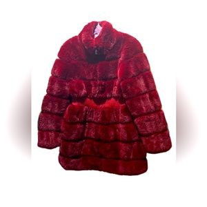 AZ RED FAUX FUR/LEATHER ZIP FRONT CLOSURE ELASTIC WAIST COAT SZ L/XL